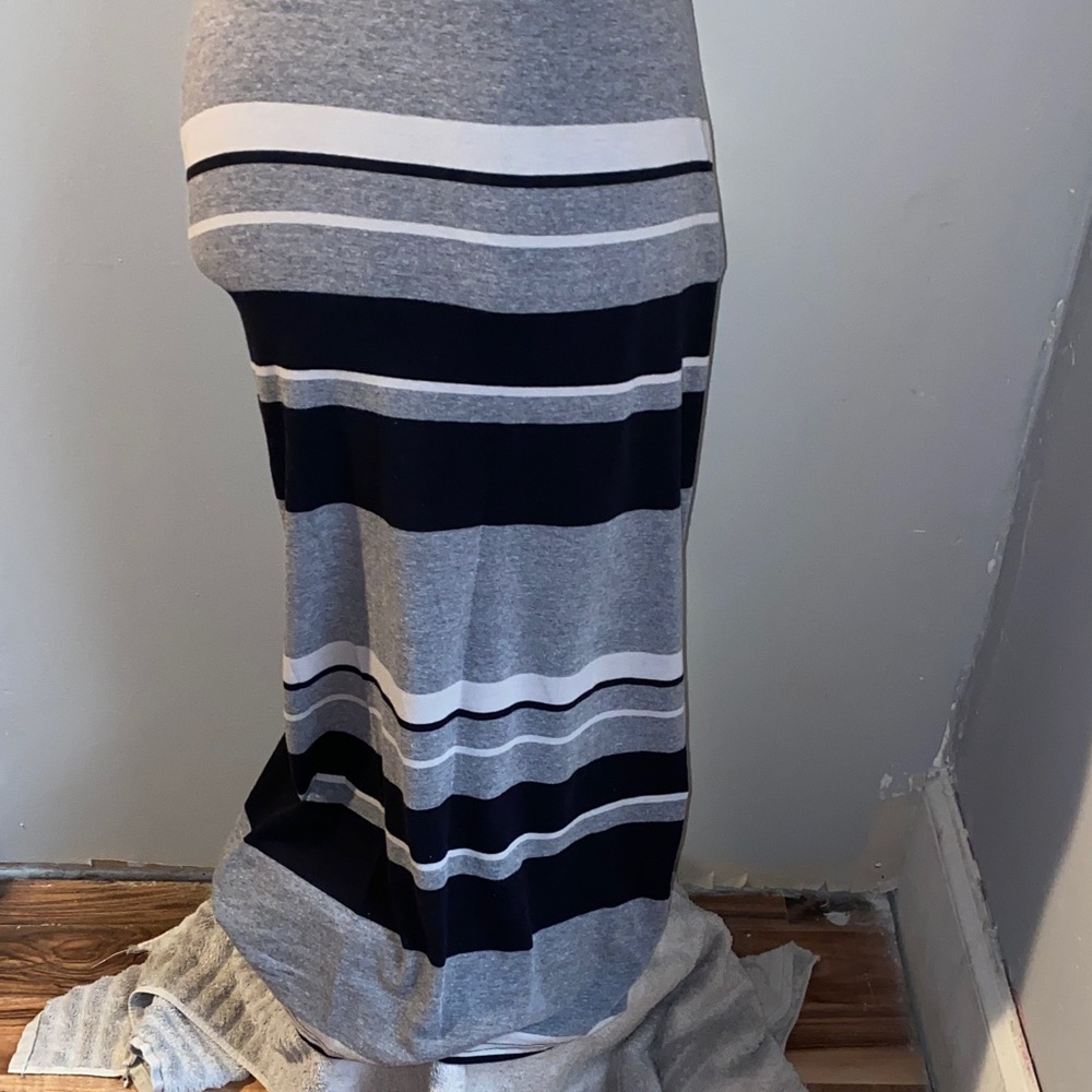 Derek Heart Black and Gray Striped Maxi Dress - Picture 2 of 9